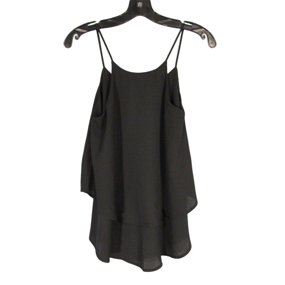 FRANCESCA'S Mi Ami SOLID BLACK Layered Chiffon SPAGHETTI STRAPS Tank Top Sz XS
